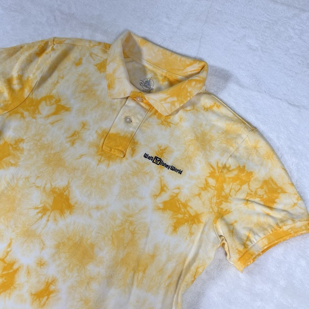 Disney World Polo Shirt Men Yellow Tie Dye Short‎ Sleeve Cotton Preppy Modern